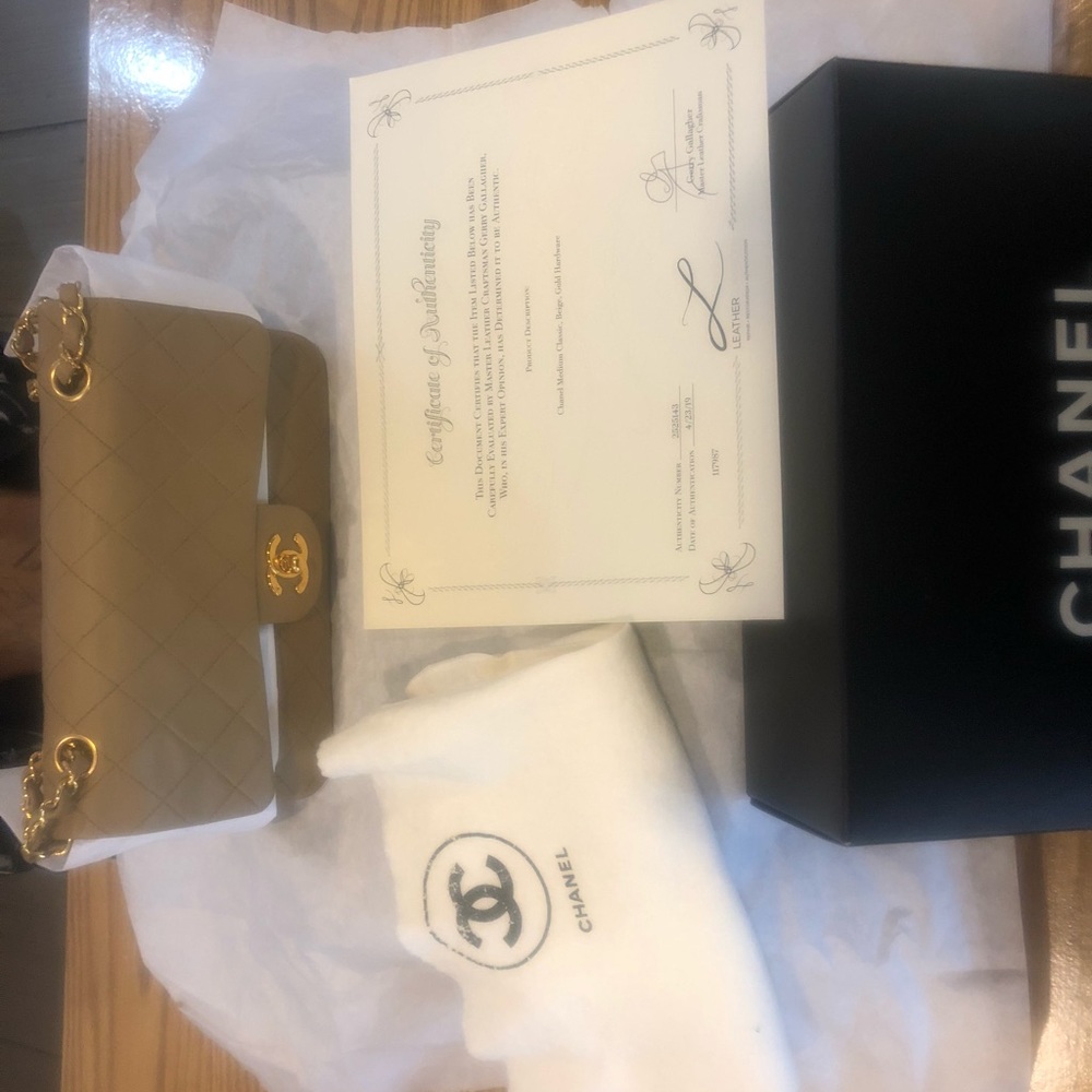 Vintage Chanel Beige Medium Double Flap Lambskin